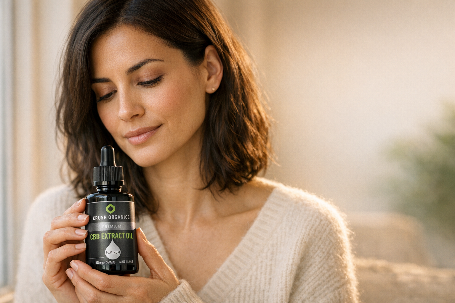 Lifestyle: woman using Krush Platinum CBD oil