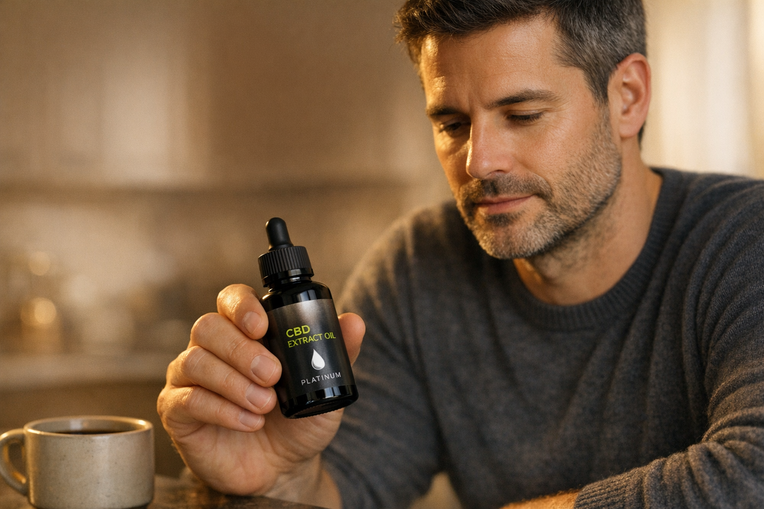 Lifestyle: man using Krush Platinum CBD oil